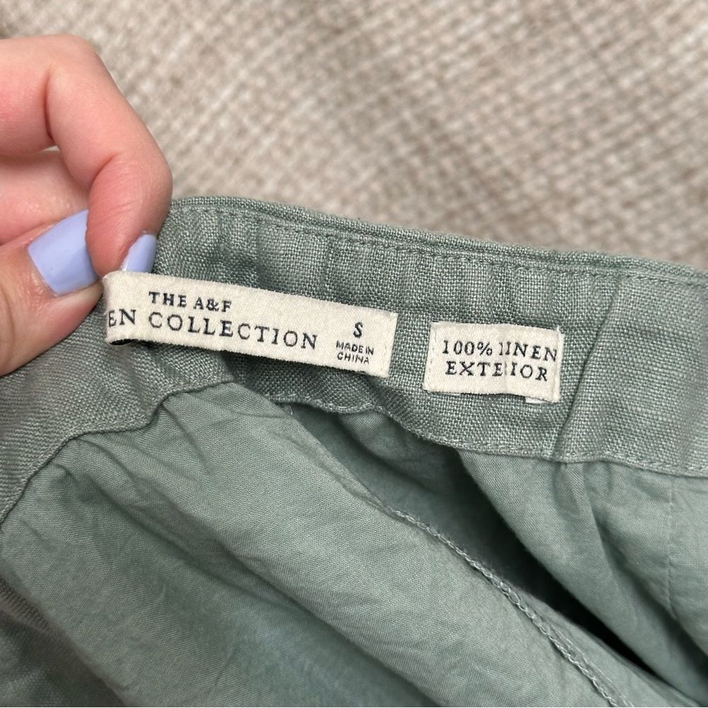 Abercrombie & Fitch Linen Mini Skort Scalloped Hem Green Sz Small Coastal Preppy - Picture 8 of 9